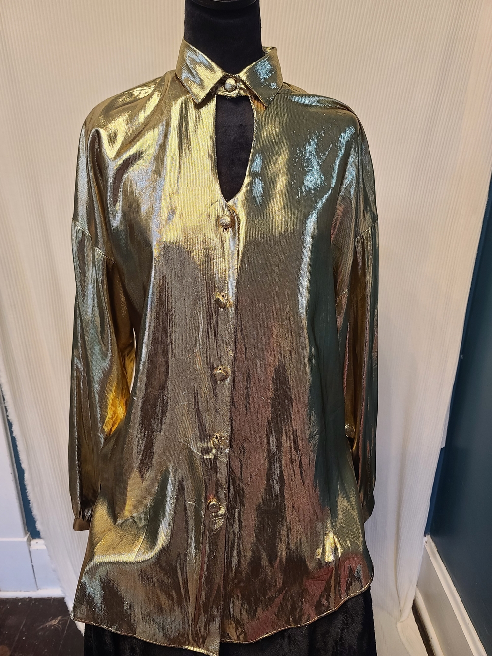 Metallic Gold Button-Front Blouse